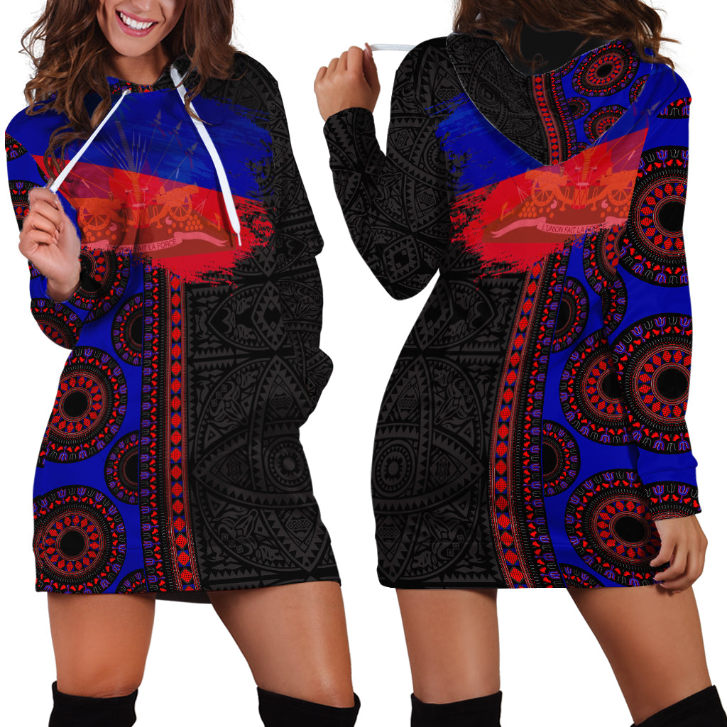 Haiti Flag Day African Seamless Pattern Hoodie Dress - Wonder Print Shop