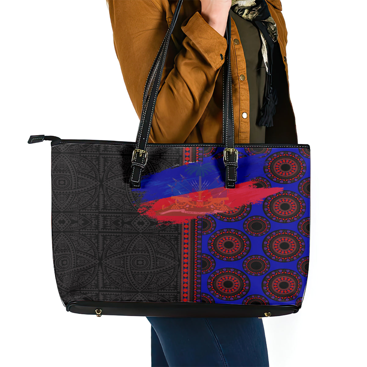 Haiti Flag Day African Seamless Pattern Leather Tote Bag - Wonder Print Shop
