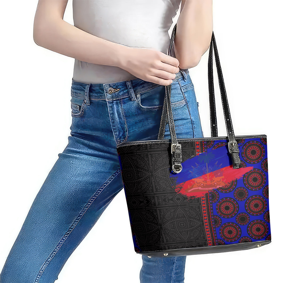 Haiti Flag Day African Seamless Pattern Leather Tote Bag - Wonder Print Shop