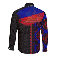 Haiti Flag Day African Seamless Pattern Long Sleeve Button Shirt - Wonder Print Shop