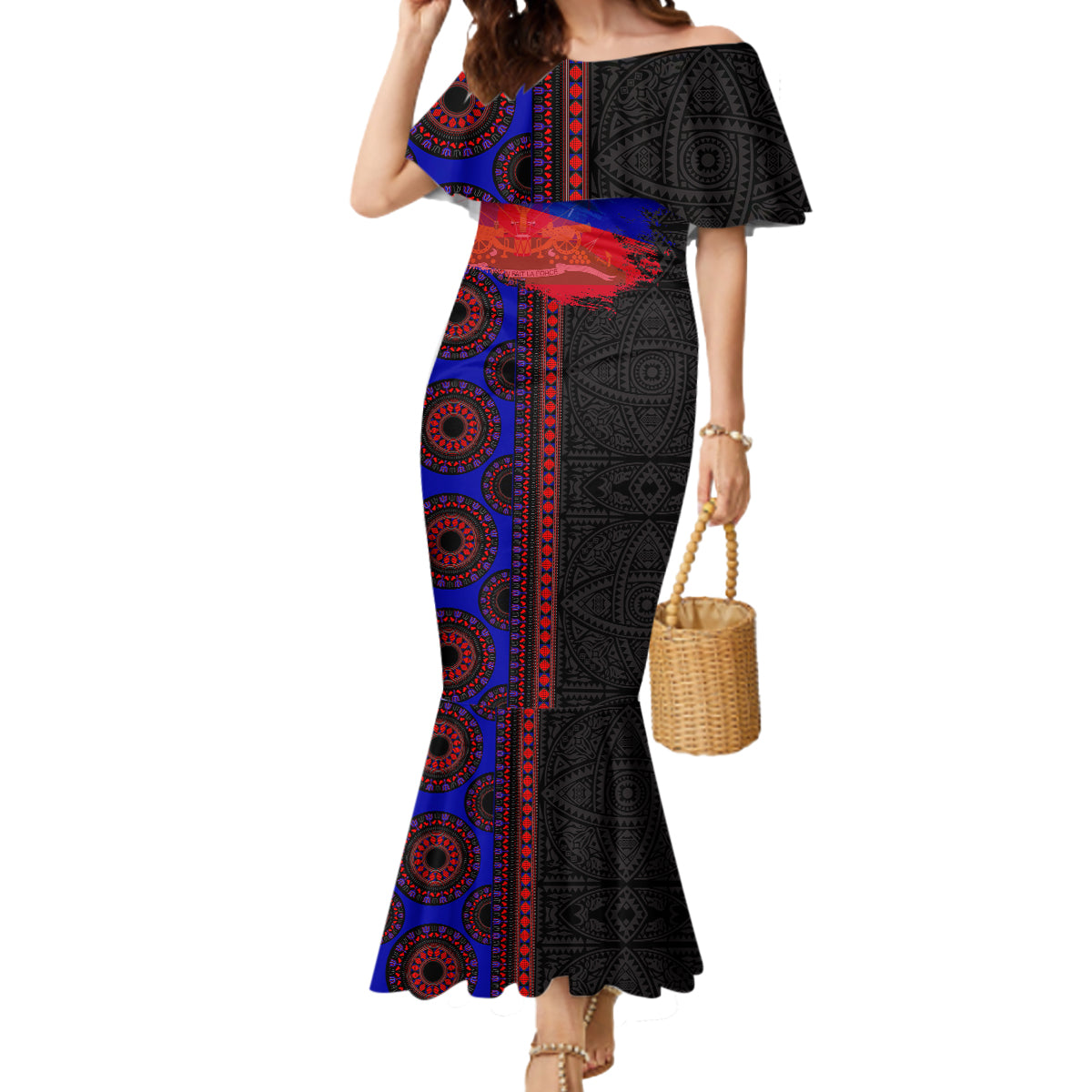 Haiti Flag Day African Seamless Pattern Mermaid Dress