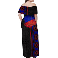 Haiti Flag Day African Seamless Pattern Off Shoulder Maxi Dress - Wonder Print Shop