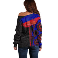 Haiti Flag Day African Seamless Pattern Off Shoulder Sweater - Wonder Print Shop