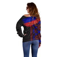 Haiti Flag Day African Seamless Pattern Off Shoulder Sweater - Wonder Print Shop