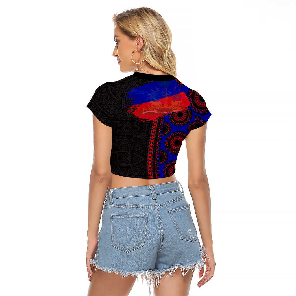 Haiti Flag Day African Seamless Pattern Raglan Cropped T Shirt - Wonder Print Shop