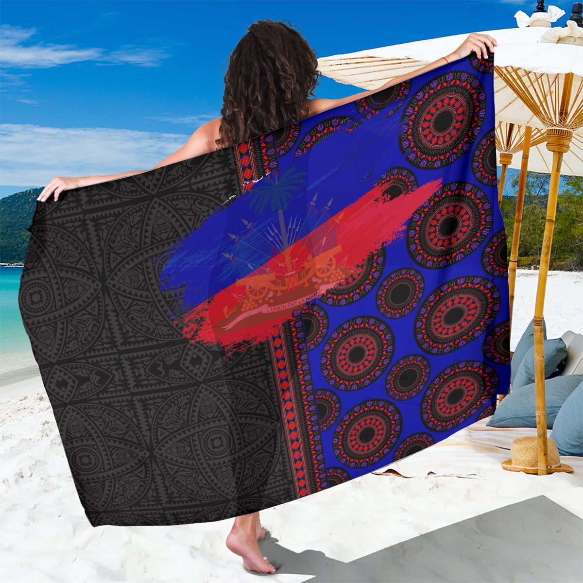 Haiti Flag Day African Seamless Pattern Sarong