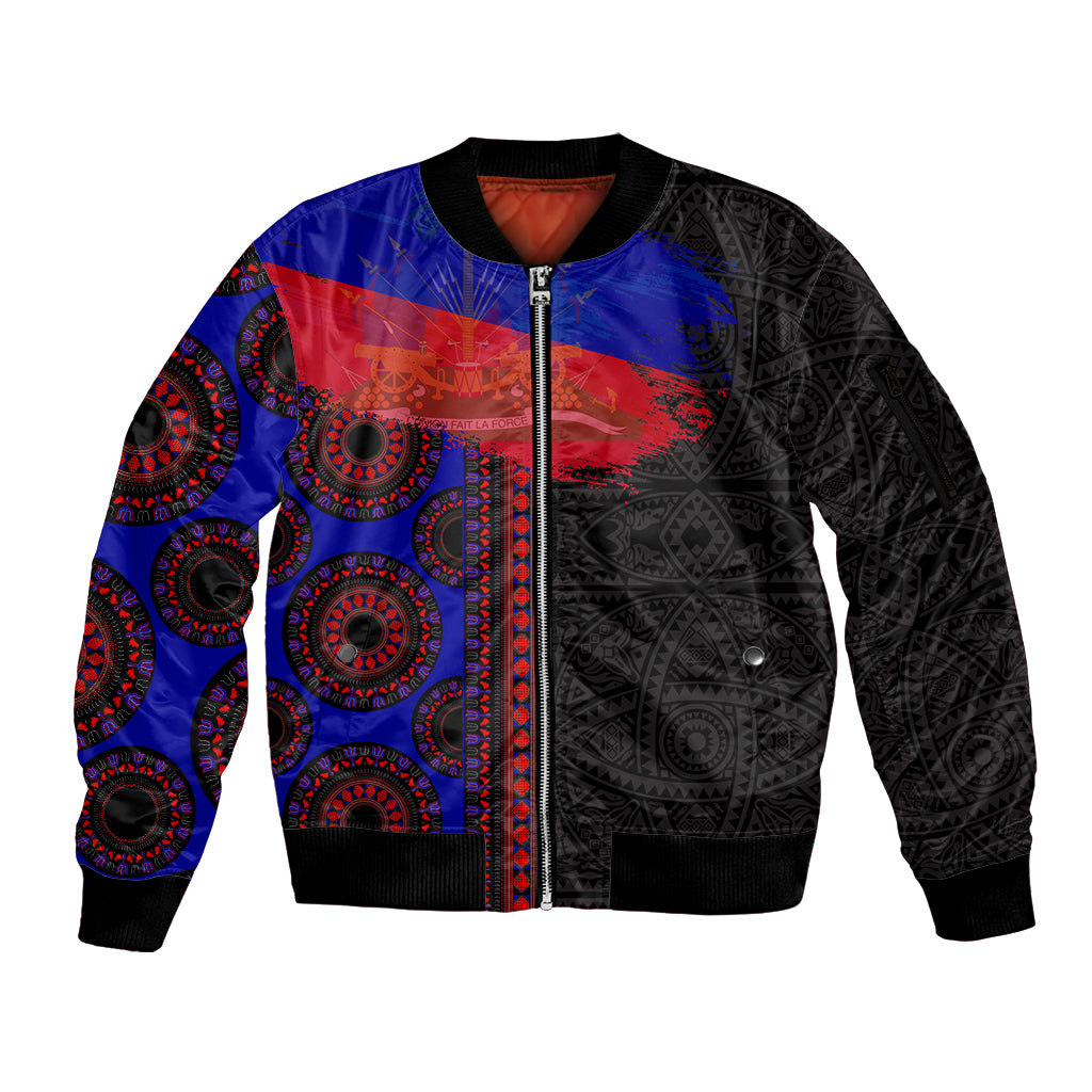 Haiti Flag Day African Seamless Pattern Sleeve Zip Bomber Jacket - Wonder Print Shop