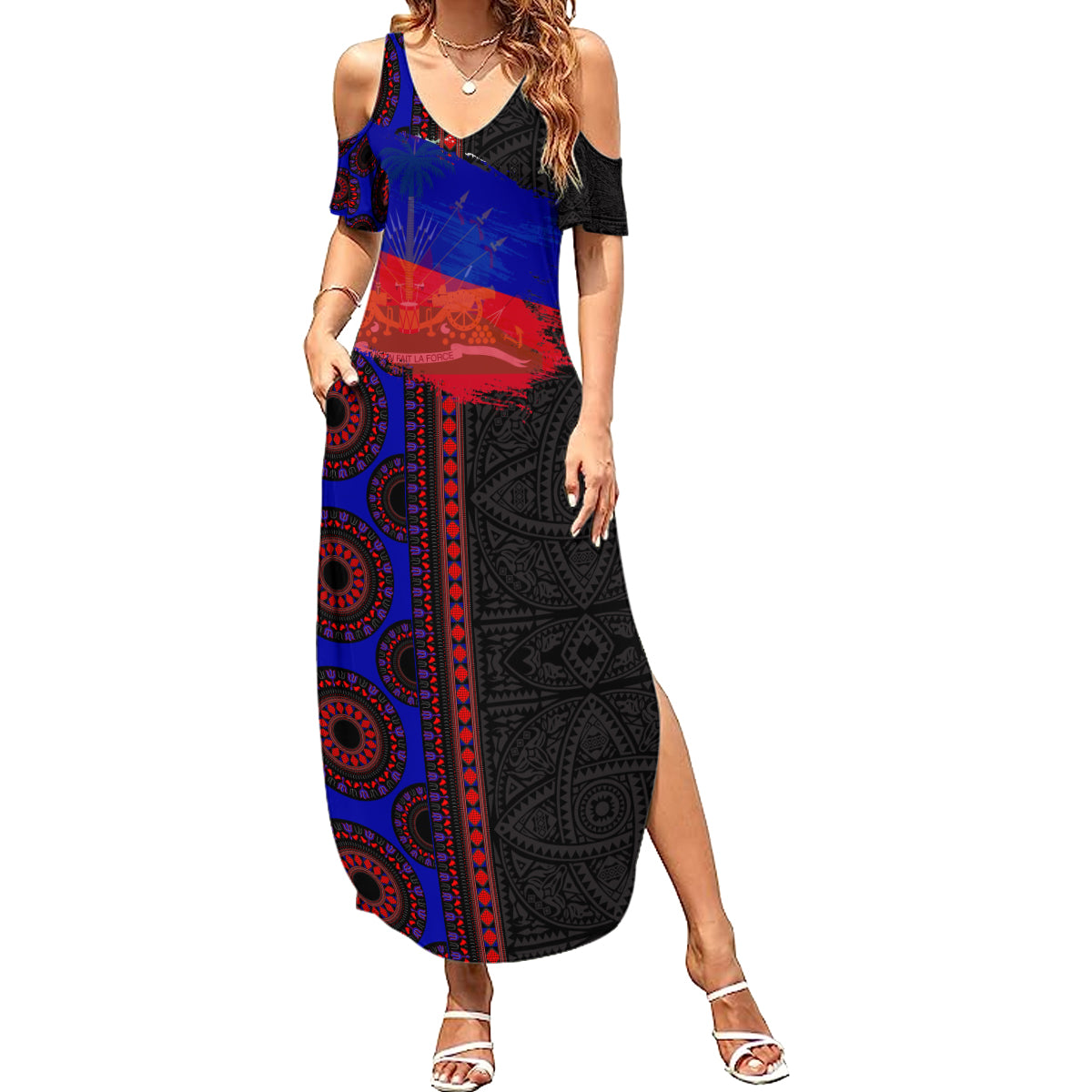Haiti Flag Day African Seamless Pattern Summer Maxi Dress