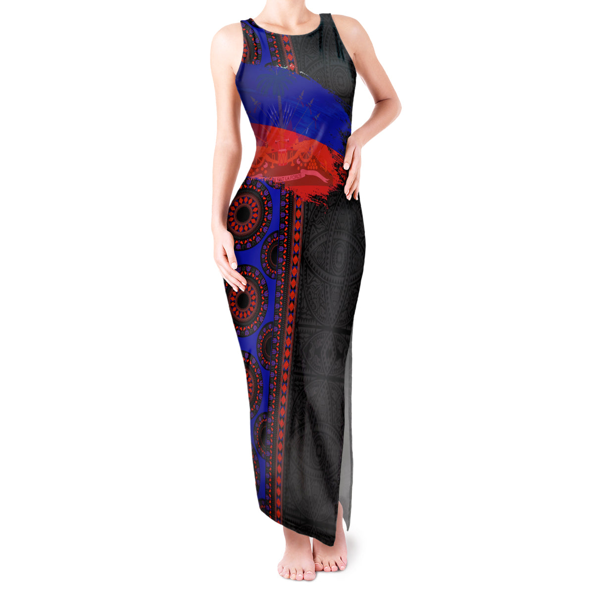Haiti Flag Day African Seamless Pattern Tank Maxi Dress - Wonder Print Shop