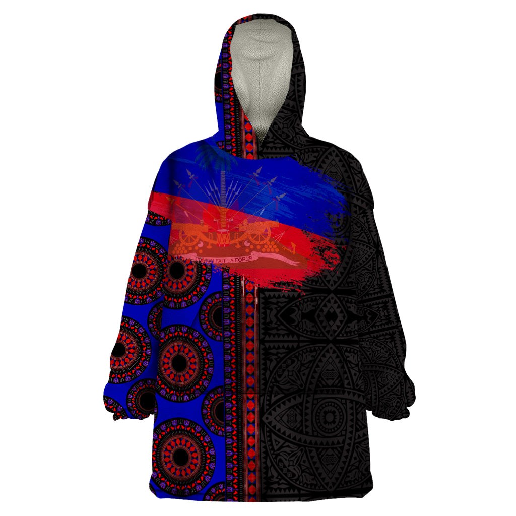 Haiti Flag Day African Seamless Pattern Wearable Blanket Hoodie