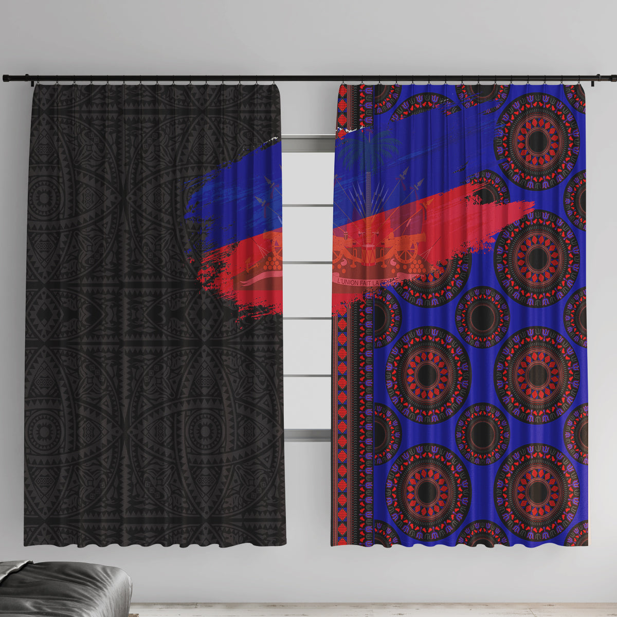 Haiti Flag Day African Seamless Pattern Window Curtain