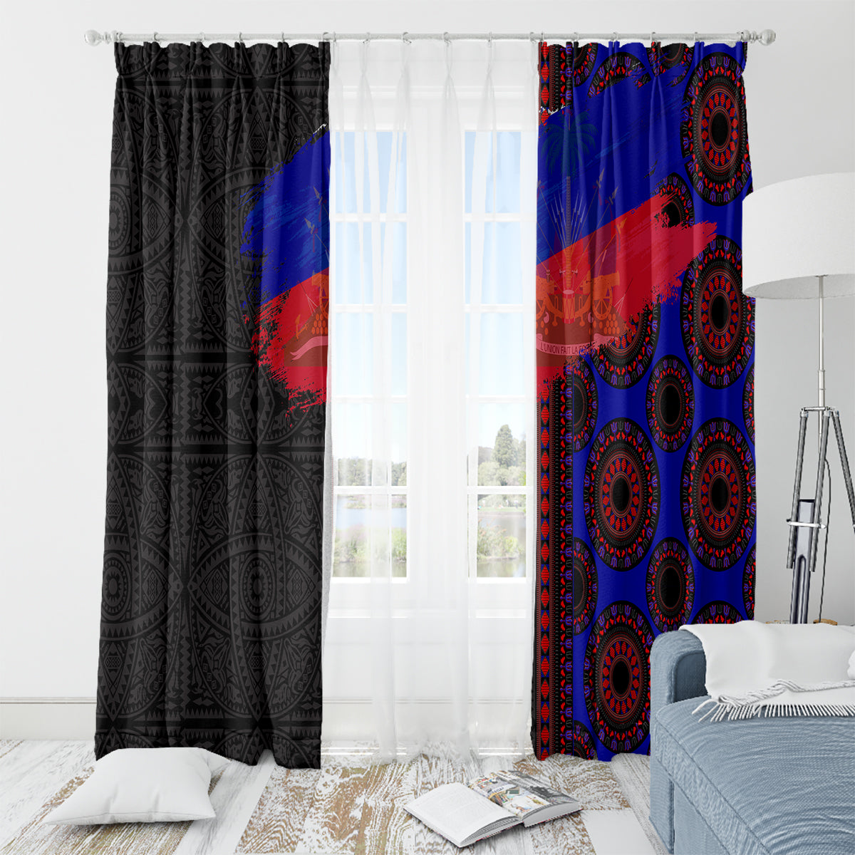 Haiti Flag Day African Seamless Pattern Window Curtain - Wonder Print Shop
