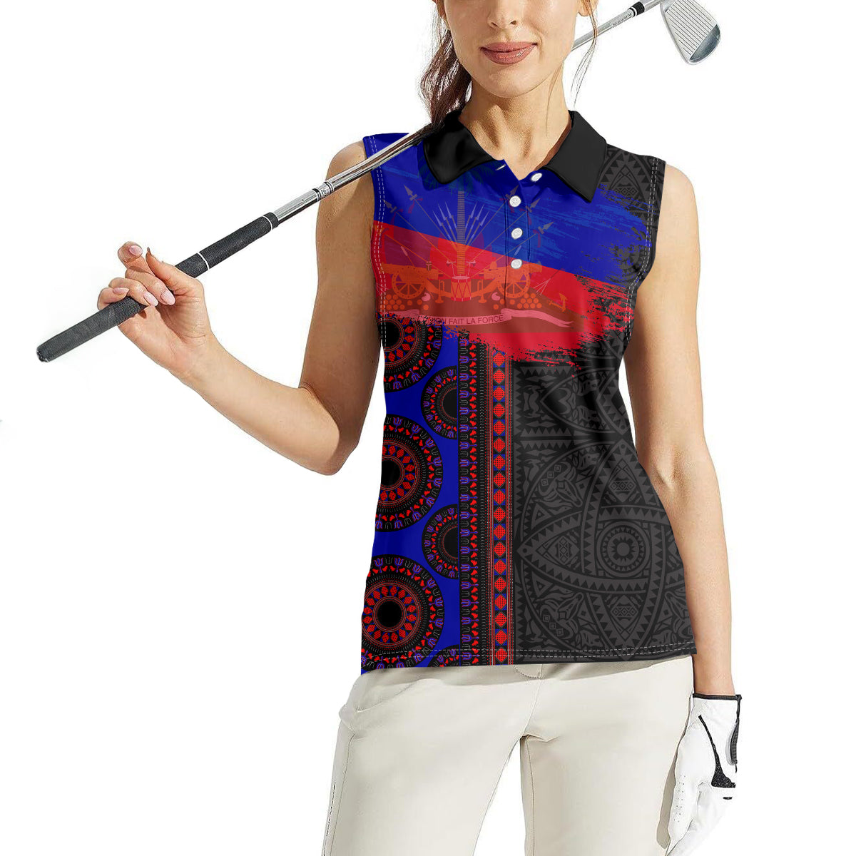 Haiti Flag Day African Seamless Pattern Women Sleeveless Polo Shirt - Wonder Print Shop