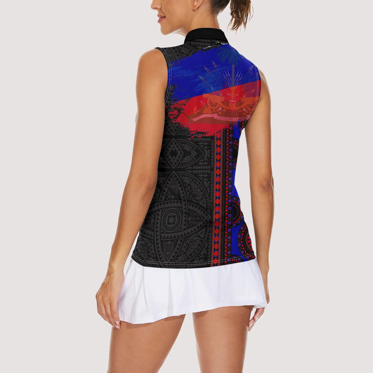 Haiti Flag Day African Seamless Pattern Women Sleeveless Polo Shirt - Wonder Print Shop