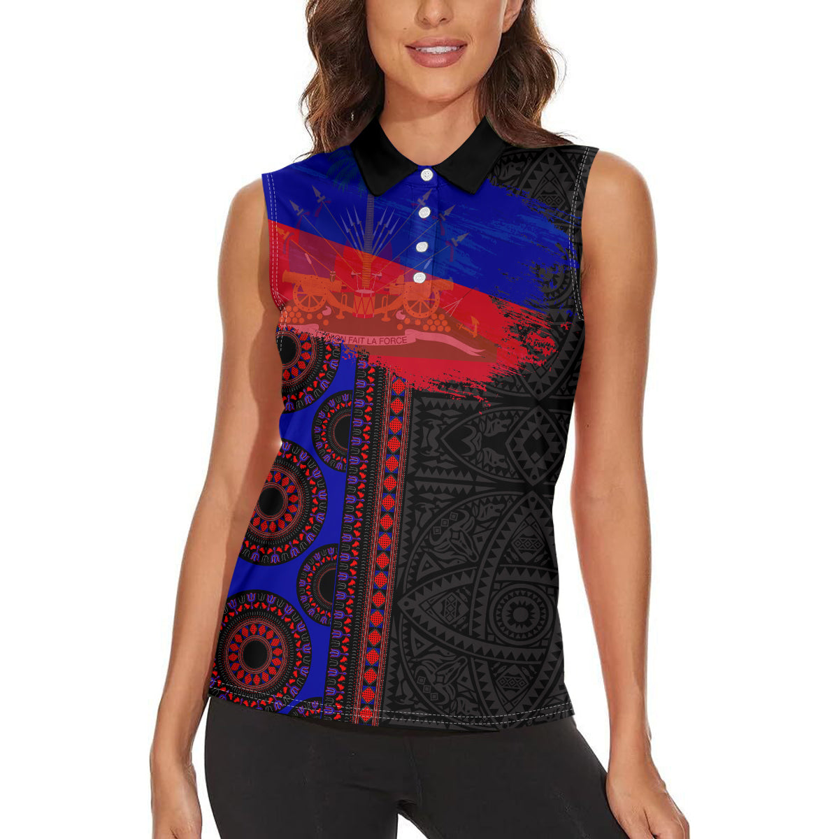 Haiti Flag Day African Seamless Pattern Women Sleeveless Polo Shirt - Wonder Print Shop