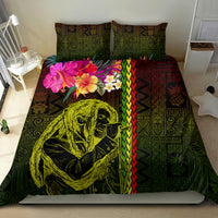 Hawaiian Reggae Music Bedding Set Jamaica Singer Tribal Polynesian and Hibiscus - Wonder Print Shop