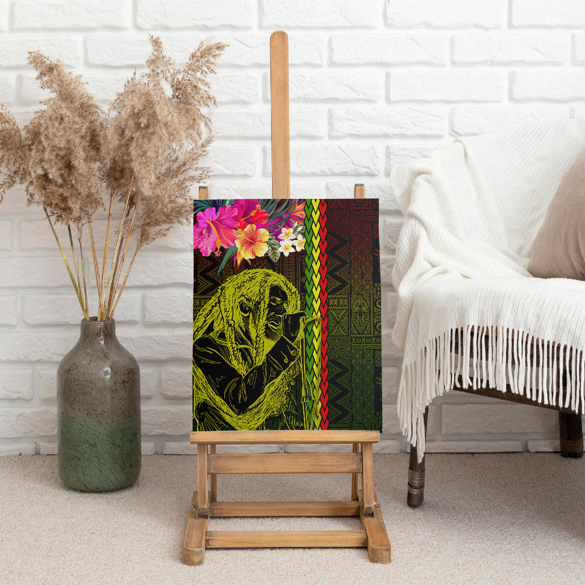 Hawaiian Reggae Music Canvas Wall Art Jamaica Singer Tribal Polynesian and Hibiscus - Wonder Print Shop