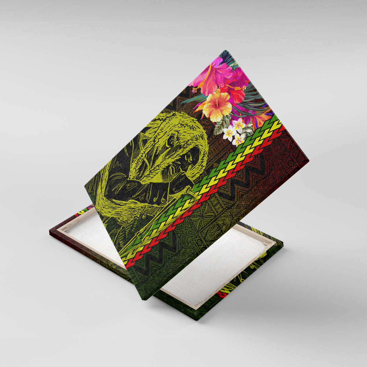 Hawaiian Reggae Music Canvas Wall Art Jamaica Singer Tribal Polynesian and Hibiscus - Wonder Print Shop