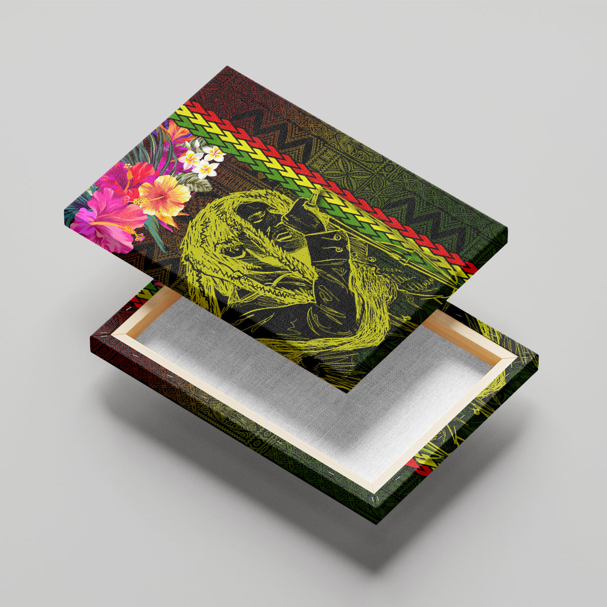 Hawaiian Reggae Music Canvas Wall Art Jamaica Singer Tribal Polynesian and Hibiscus - Wonder Print Shop