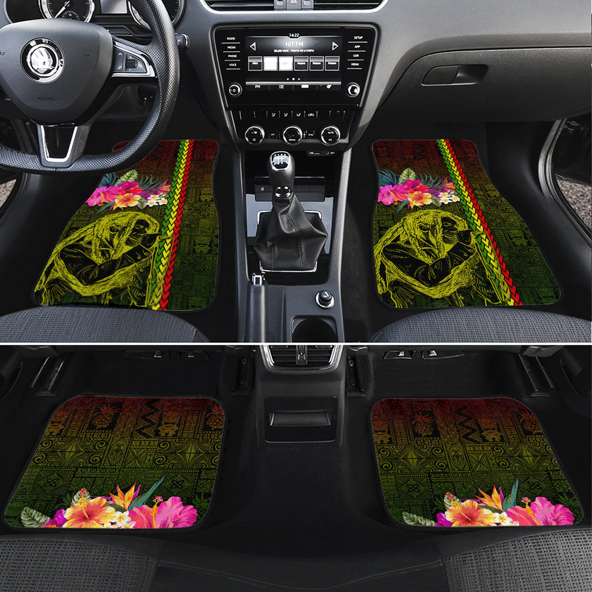 Hawaiian Reggae Music Car Mats Jamaica Singer Tribal Polynesian and Hibiscus