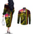 Hawaiian Reggae Music Couples Matching Off The Shoulder Long Sleeve Dress and Long Sleeve Button Shirt Jamaica Singer Tribal Polynesian and Hibiscus