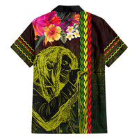 Hawaiian Reggae Music Family Matching Long Sleeve Bodycon Dress and Hawaiian Shirt Jamaica Singer Tribal Polynesian and Hibiscus - Wonder Print Shop