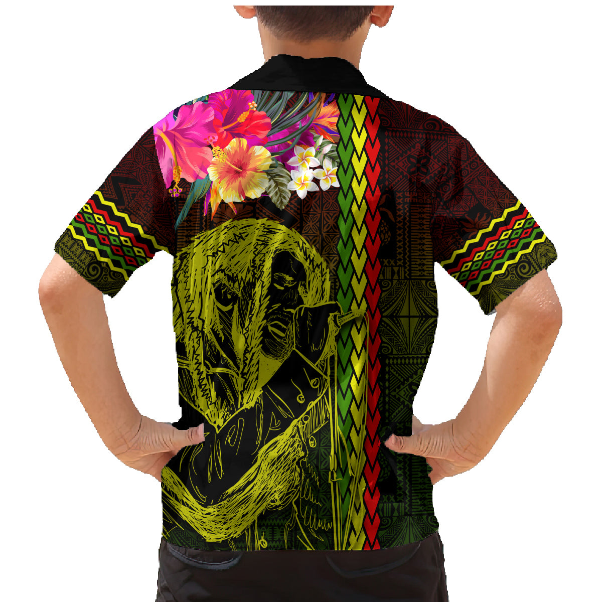 Hawaiian Reggae Music Family Matching Mermaid Dress and Hawaiian Shirt Jamaica Singer Tribal Polynesian and Hibiscus - Wonder Print Shop