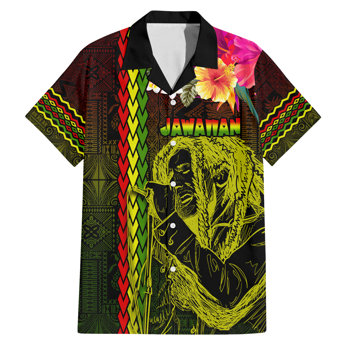 Hawaiian Reggae Music Family Matching Mermaid Dress and Hawaiian Shirt Jamaica Singer Tribal Polynesian and Hibiscus - Wonder Print Shop