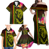 Hawaiian Reggae Music Family Matching Off Shoulder Maxi Dress and Hawaiian Shirt Jamaica Singer Tribal Polynesian and Hibiscus - Wonder Print Shop