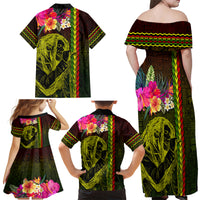 Hawaiian Reggae Music Family Matching Off Shoulder Maxi Dress and Hawaiian Shirt Jamaica Singer Tribal Polynesian and Hibiscus - Wonder Print Shop