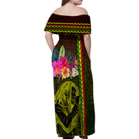 Hawaiian Reggae Music Family Matching Off Shoulder Maxi Dress and Hawaiian Shirt Jamaica Singer Tribal Polynesian and Hibiscus - Wonder Print Shop