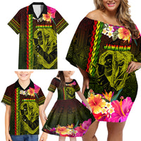 Hawaiian Reggae Music Family Matching Off Shoulder Short Dress and Hawaiian Shirt Jamaica Singer Tribal Polynesian and Hibiscus - Wonder Print Shop