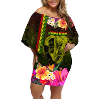Hawaiian Reggae Music Family Matching Off Shoulder Short Dress and Hawaiian Shirt Jamaica Singer Tribal Polynesian and Hibiscus - Wonder Print Shop