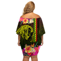 Hawaiian Reggae Music Family Matching Off Shoulder Short Dress and Hawaiian Shirt Jamaica Singer Tribal Polynesian and Hibiscus - Wonder Print Shop