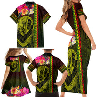Hawaiian Reggae Music Family Matching Short Sleeve Bodycon Dress and Hawaiian Shirt Jamaica Singer Tribal Polynesian and Hibiscus - Wonder Print Shop
