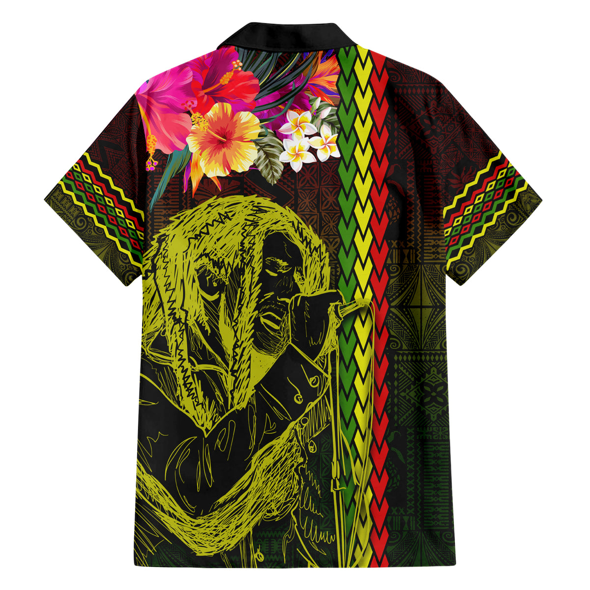 Hawaiian Reggae Music Family Matching Short Sleeve Bodycon Dress and Hawaiian Shirt Jamaica Singer Tribal Polynesian and Hibiscus - Wonder Print Shop