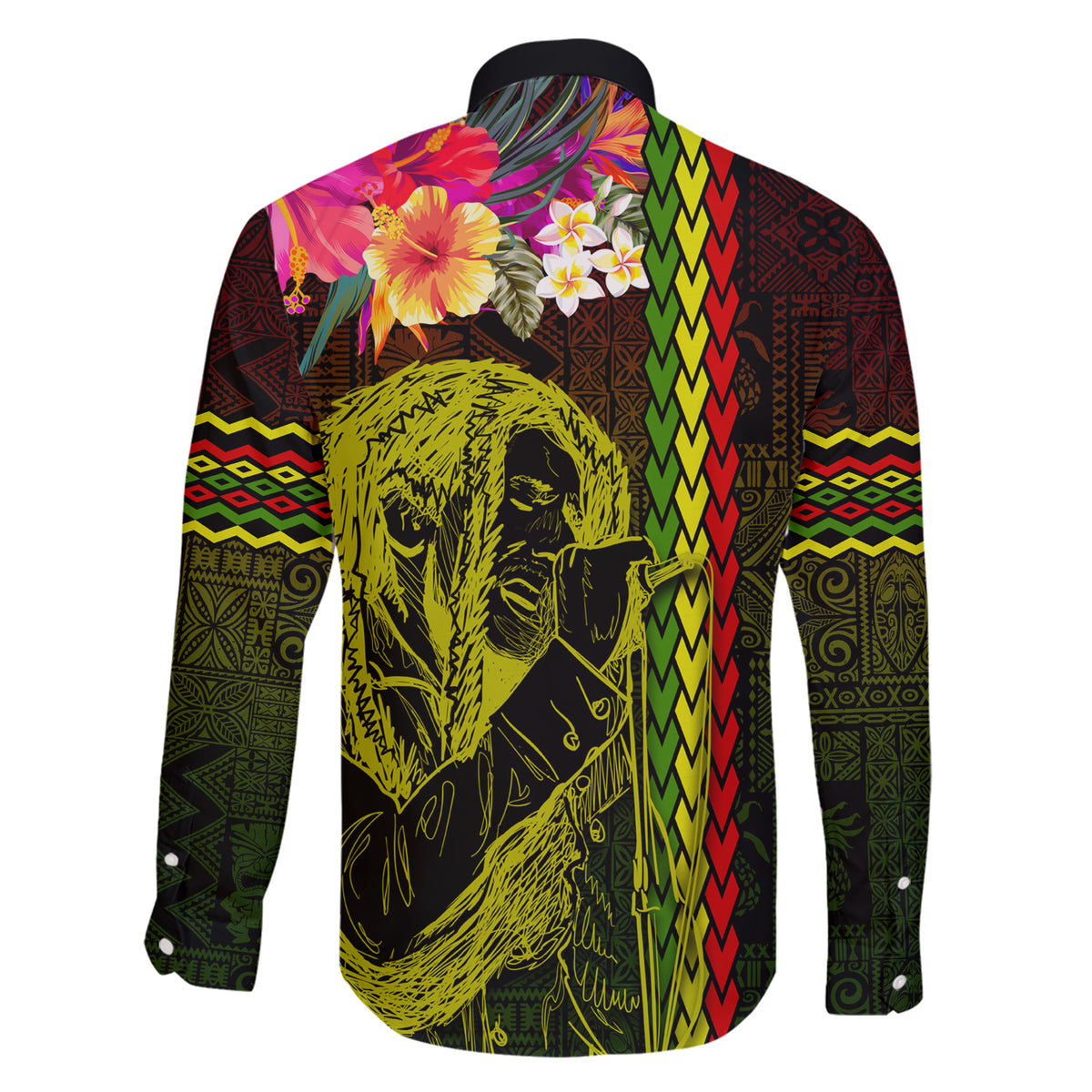 Hawaiian Reggae Music Family Matching Short Sleeve Bodycon Dress and Hawaiian Shirt Jamaica Singer Tribal Polynesian and Hibiscus - Wonder Print Shop