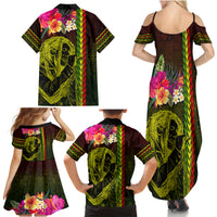 Hawaiian Reggae Music Family Matching Summer Maxi Dress and Hawaiian Shirt Jamaica Singer Tribal Polynesian and Hibiscus - Wonder Print Shop
