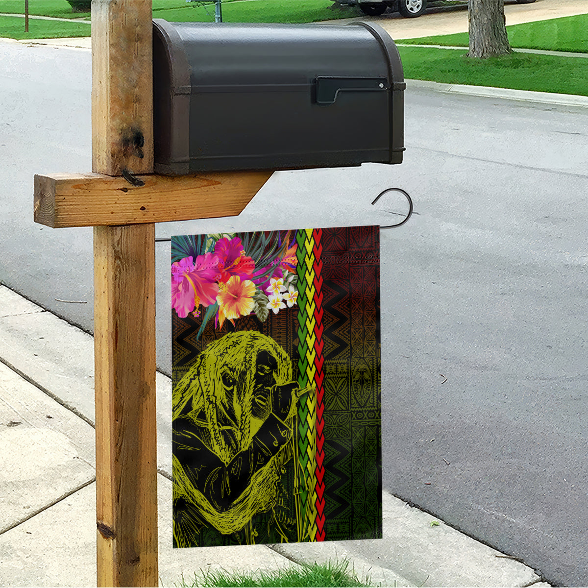 Hawaiian Reggae Music Garden Flag Jamaica Singer Tribal Polynesian and Hibiscus - Wonder Print Shop