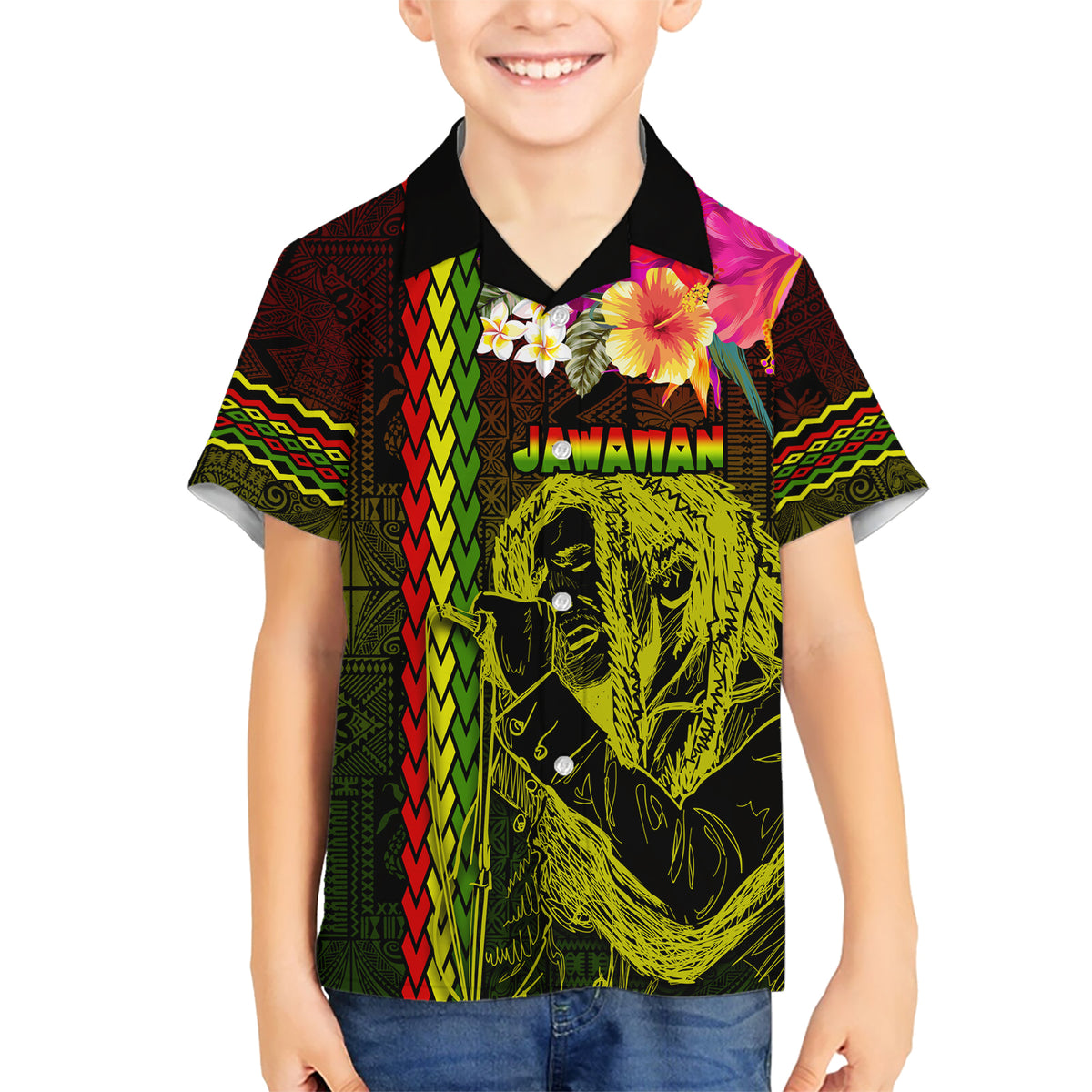 Hawaiian Reggae Music Hawaiian Shirt Jamaica Singer Tribal Polynesian and Hibiscus - Wonder Print Shop