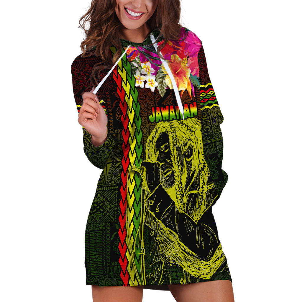Hawaiian Reggae Music Hoodie Dress Jamaica Singer Tribal Polynesian and Hibiscus