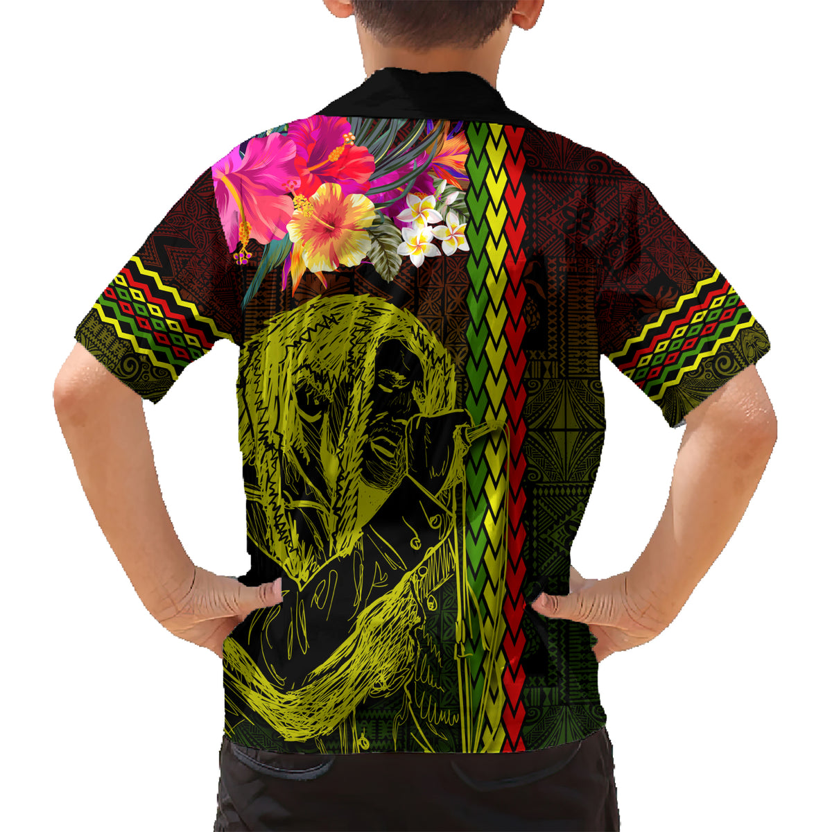 Hawaiian Reggae Music Kid Hawaiian Shirt Jamaica Singer Tribal Polynesian and Hibiscus - Wonder Print Shop