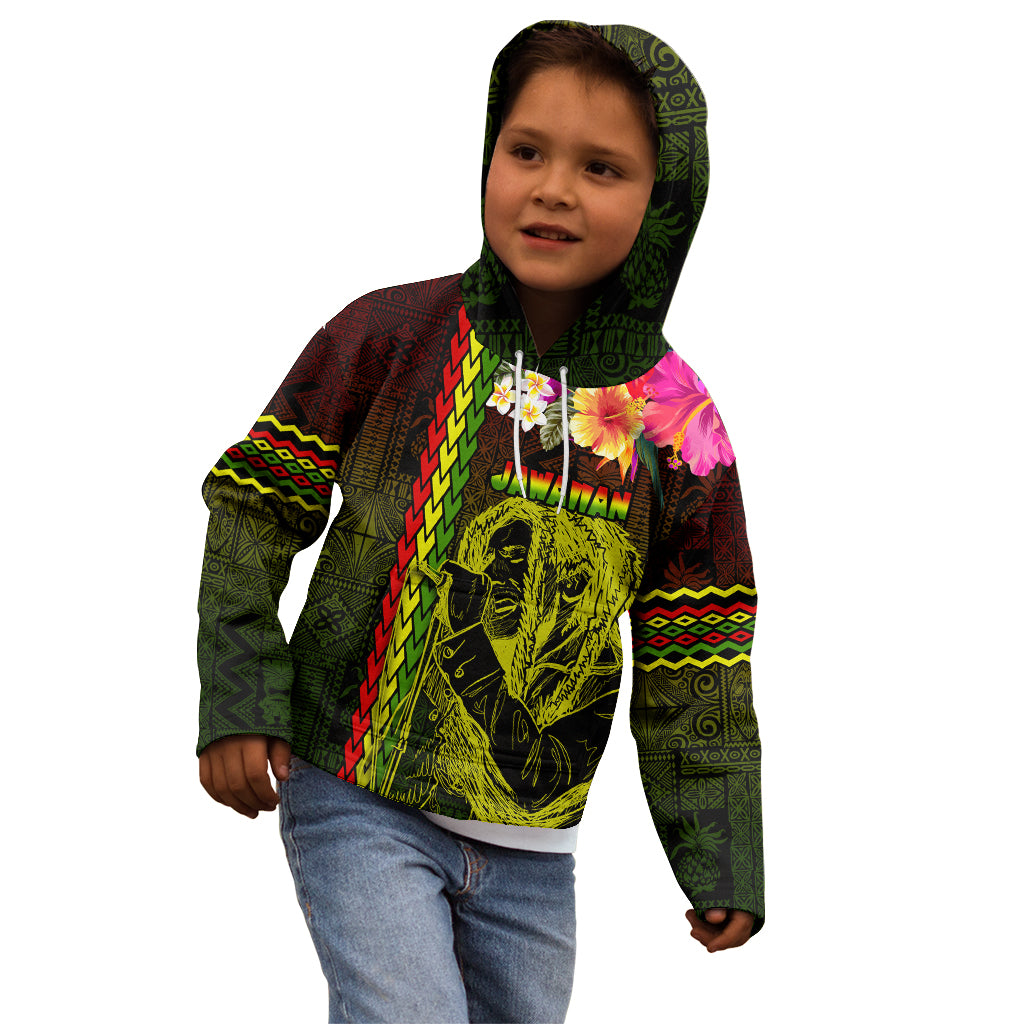 Hawaiian Reggae Music Kid Hoodie Jamaica Singer Tribal Polynesian and Hibiscus - Wonder Print Shop
