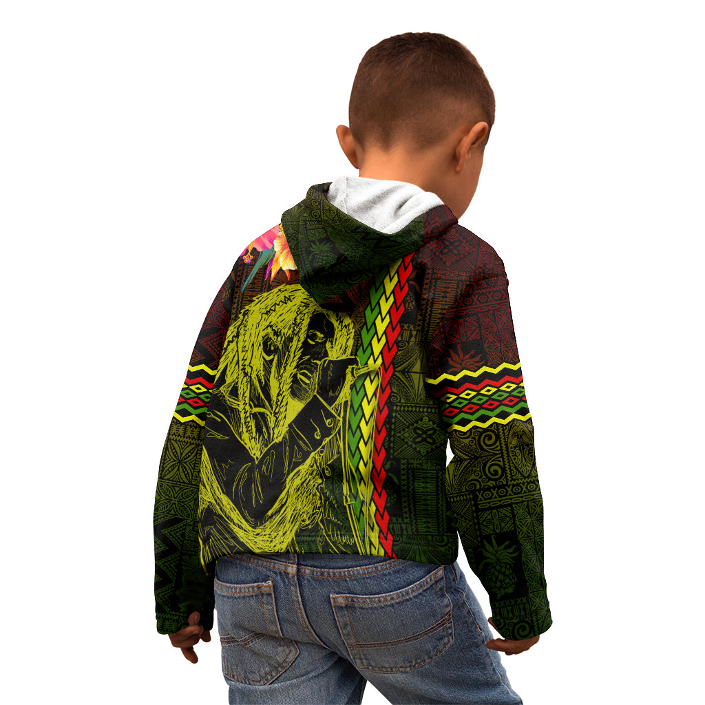 Hawaiian Reggae Music Kid Hoodie Jamaica Singer Tribal Polynesian and Hibiscus - Wonder Print Shop