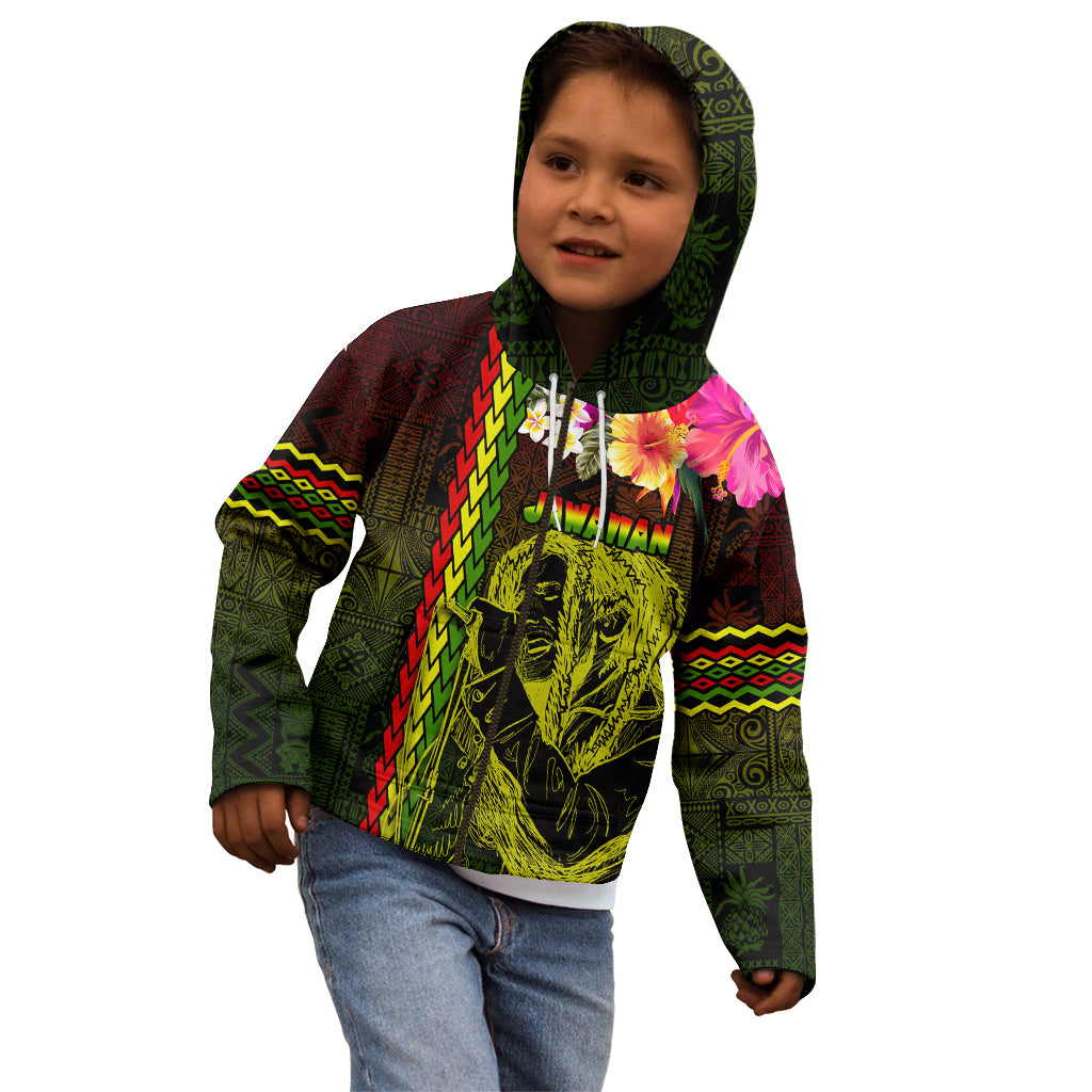 Hawaiian Reggae Music Kid Hoodie Jamaica Singer Tribal Polynesian and Hibiscus - Wonder Print Shop