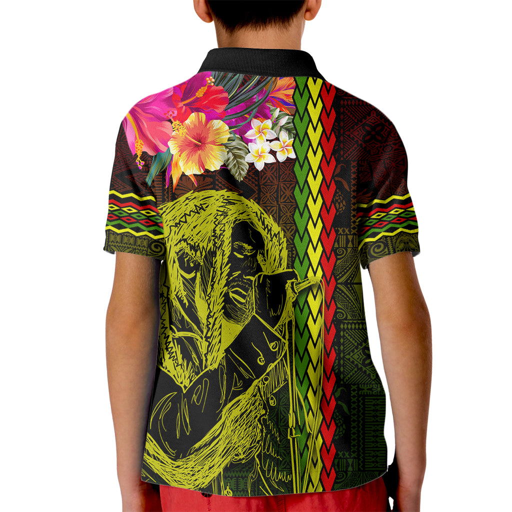 Hawaiian Reggae Music Kid Polo Shirt Jamaica Singer Tribal Polynesian and Hibiscus - Wonder Print Shop