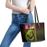 Hawaiian Reggae Music Leather Tote Bag Jamaica Singer Tribal Polynesian and Hibiscus - Wonder Print Shop