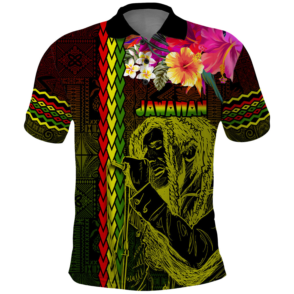 Hawaiian Reggae Music Polo Shirt Jamaica Singer Tribal Polynesian and Hibiscus - Wonder Print Shop
