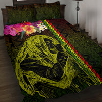 Hawaiian Reggae Music Quilt Bed Set Jamaica Singer Tribal Polynesian and Hibiscus - Wonder Print Shop