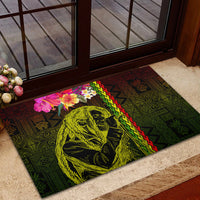 Hawaiian Reggae Music Rubber Doormat Jamaica Singer Tribal Polynesian and Hibiscus - Wonder Print Shop